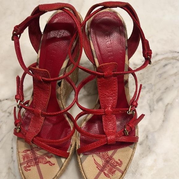 Burberry wedges ankle strap 5 inch heel in like new condition all leather upper - Picture 2 of 5